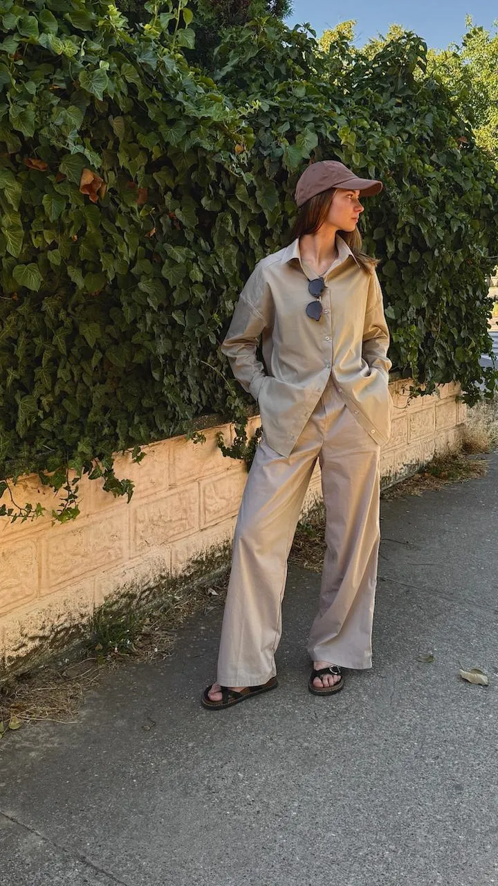 Bež komplet: košulja i široke pantalone